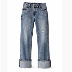 Bayeas Flora Mid-Rise Straight Cuffed Denim Jeans Blue 26 BYT5217 NWT